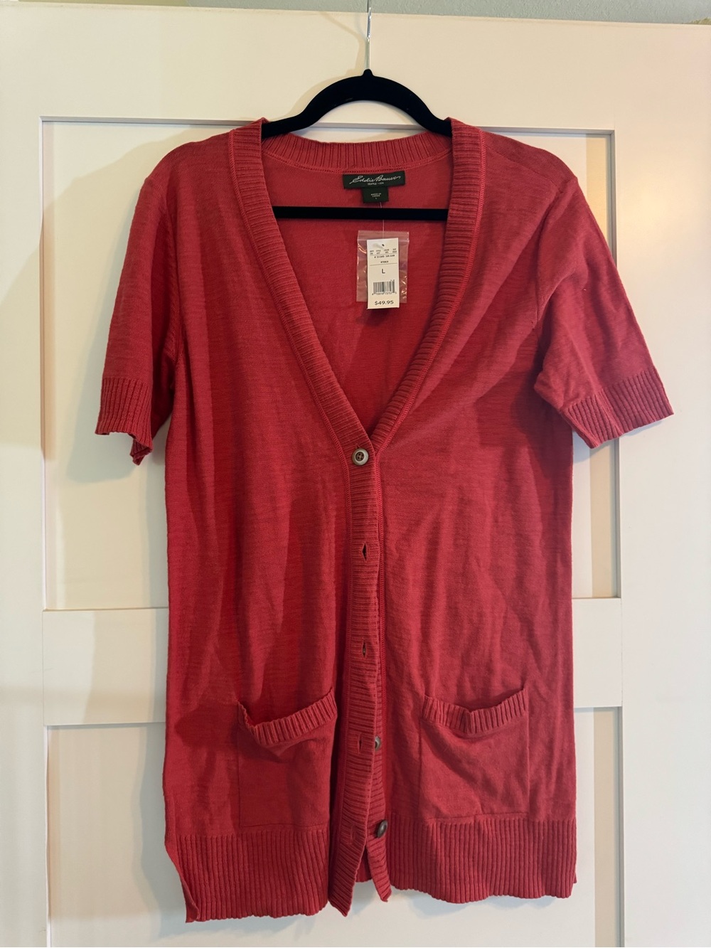 Eddie Bauer Coral Short Sleeve Button Cardigan